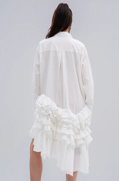Écume Blanche Ruffle Hem Shirt Dress