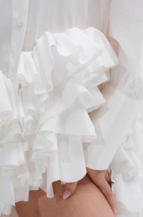 Écume Blanche Ruffle Hem Shirt Dress