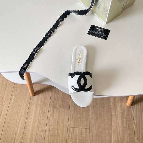 CHANEL CC Leather Slide Sandals
