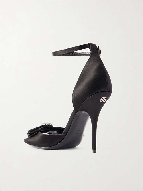 BALENCIAGA Crystal Bow Satin Sandals