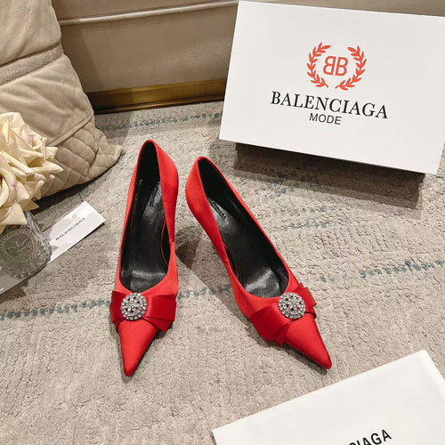 BALENCIAGA Crystal Bow Satin Sandals