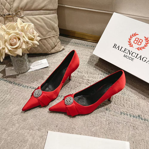 BALENCIAGA Crystal Bow Satin Sandals