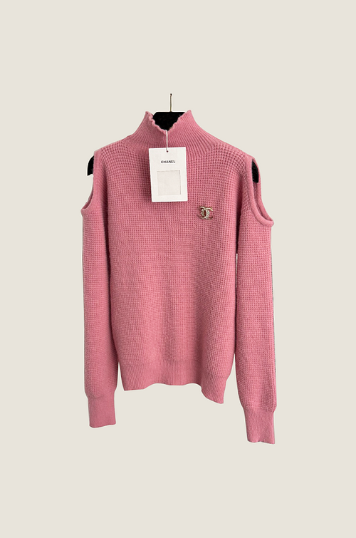 Chanel Rose Lumière Cold-Shoulder Knit Pullover