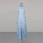 Floraison Élégante Embroidered Maxi Dress – Blue Blossom