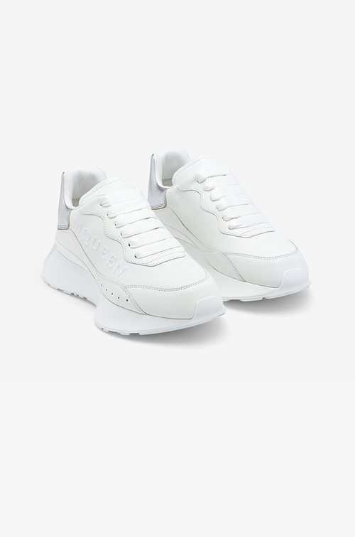 Alexander McQueen Sprint Runner Sneaker – White with Metallic Silver Heel