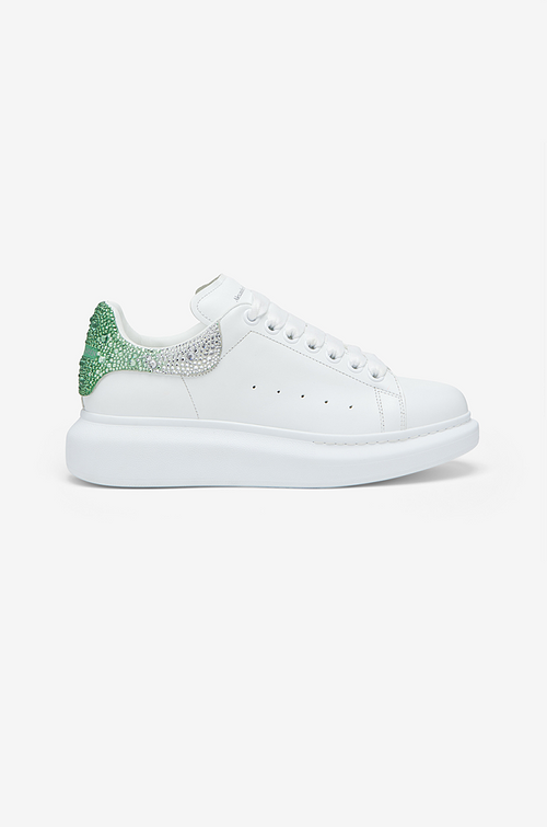 Alexander McQueen Oversized Sneaker – White with Green & Silver Crystal Heel