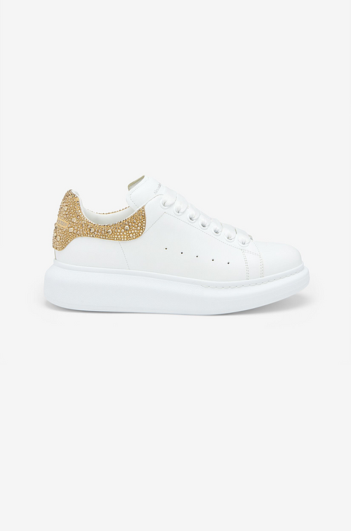 Alexander McQueen Oversized Sneaker – White with Gold Crystal Heel