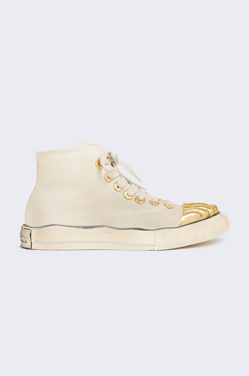 Schiaparelli Trompe-L’Œil Sneaker in Ivory Canvas with Gold Anatomical Toe Cap