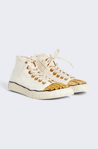 Schiaparelli Trompe-L’Œil Sneaker in Ivory Canvas with Gold Anatomical Toe Cap