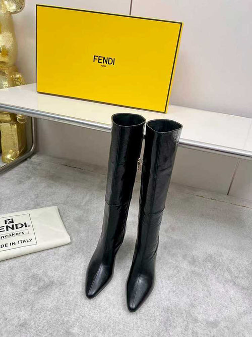 Fendi Stiletto Leather Knee-High Boots – Black
