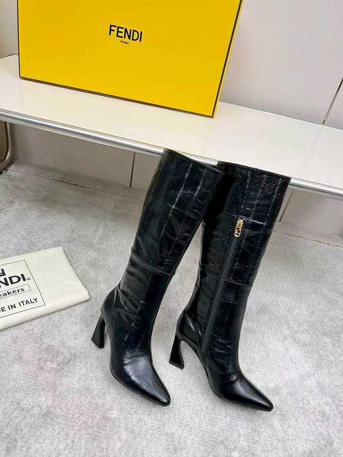 Fendi Stiletto Leather Knee-High Boots – Black