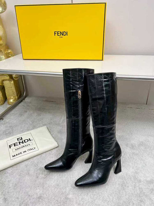 Fendi Stiletto Leather Knee-High Boots – Black