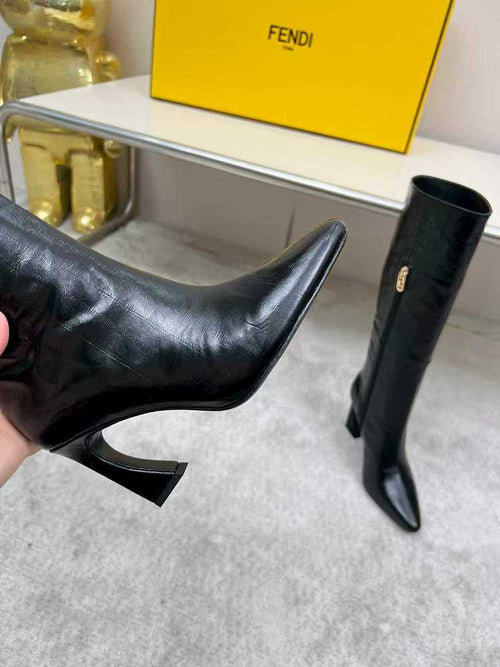 Fendi Stiletto Leather Knee-High Boots – Black