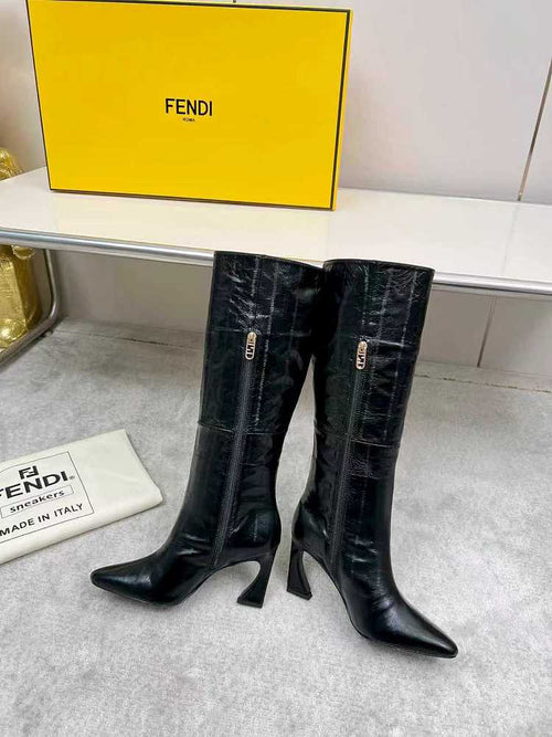 Fendi Stiletto Leather Knee-High Boots – Black