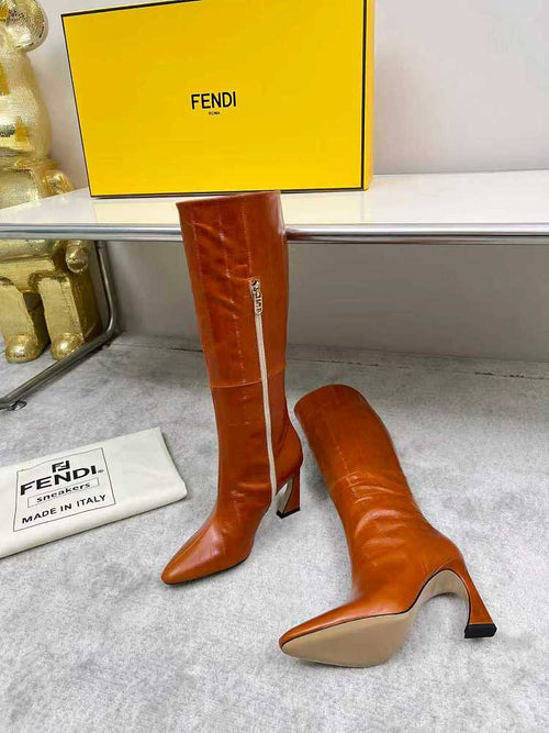 Fendi Stiletto Leather Knee-High Boots – Caramello
