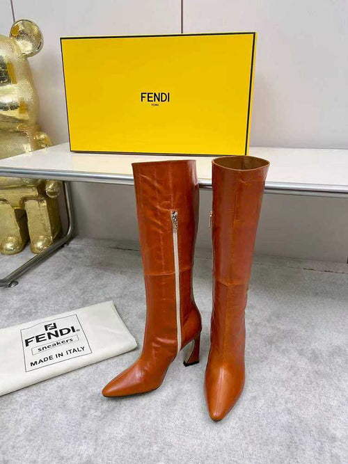 Fendi Stiletto Leather Knee-High Boots – Caramello