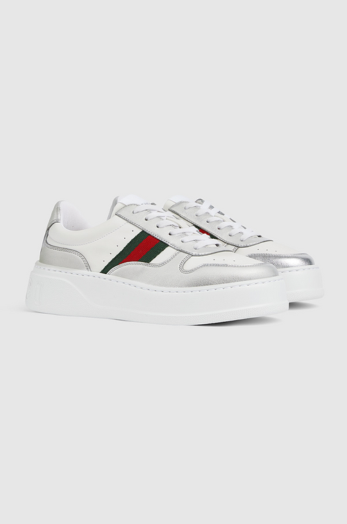 Gucci Ace Platform Sneaker – Silver Metallic Trim