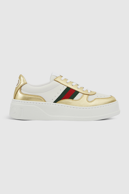 Gucci Web-Stripe Gold Supreme Sneakers