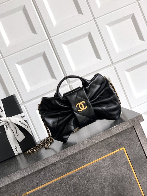 Chanel Bow Quilted Flap Bag – Black Lambskin with Gold Hardware