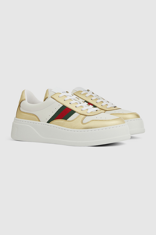 Gucci Web-Stripe Gold Supreme Sneakers