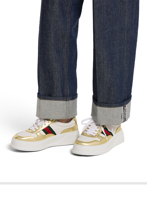 Gucci Web-Stripe Gold Supreme Sneakers