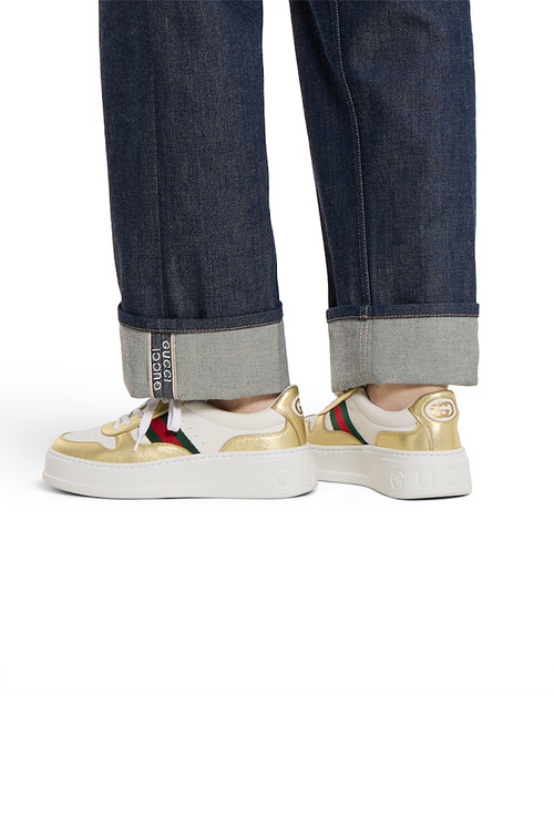 Gucci Web-Stripe Gold Supreme Sneakers