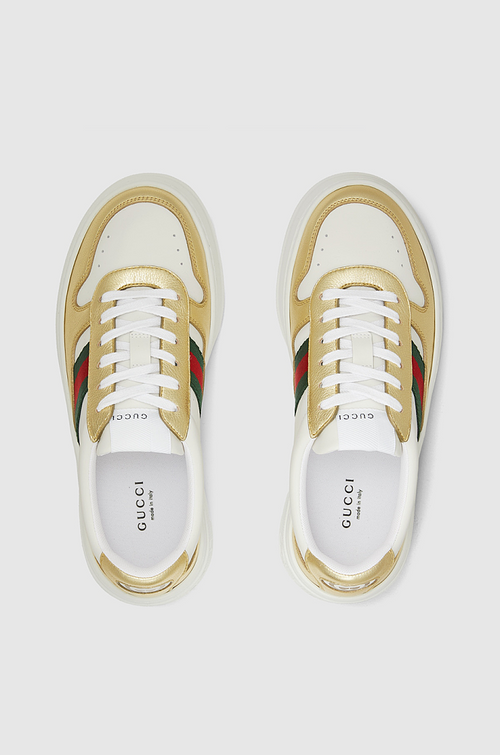 Gucci Web-Stripe Gold Supreme Sneakers