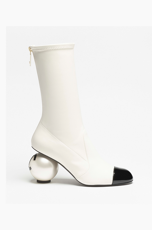 Chanel Stretch Lambskin & Patent Calfskin High Boots with Pearled Heel