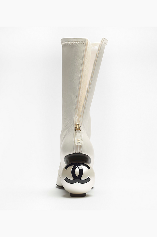 Chanel Stretch Lambskin & Patent Calfskin High Boots with Pearled Heel