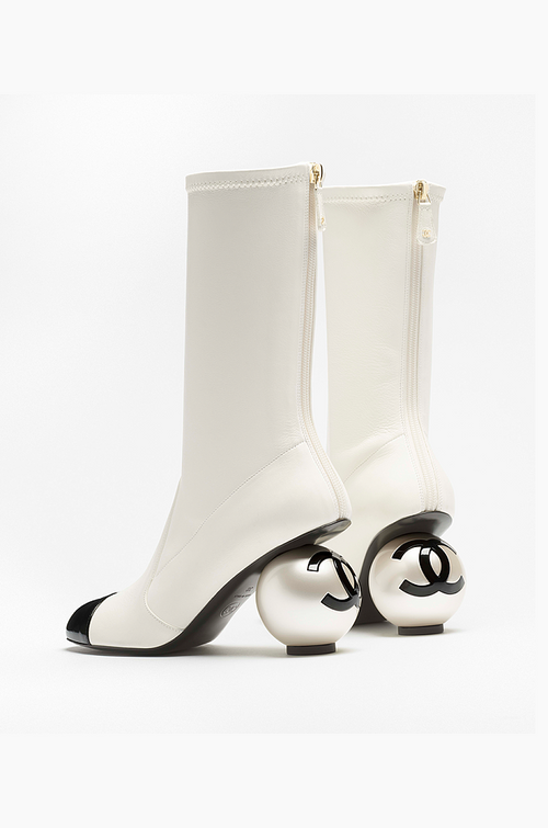 Chanel Stretch Lambskin & Patent Calfskin High Boots with Pearled Heel