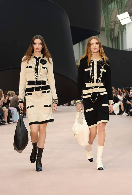 Chanel Stretch Lambskin & Patent Calfskin High Boots with Pearled Heel