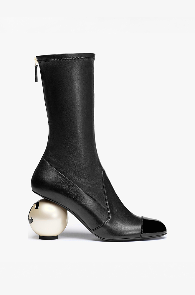 Chanel Stretch Lambskin & Patent Calfskin High Boots with Pearled Chanel Stretch Lambskin & Patent Calfskin High Boots with Pearled