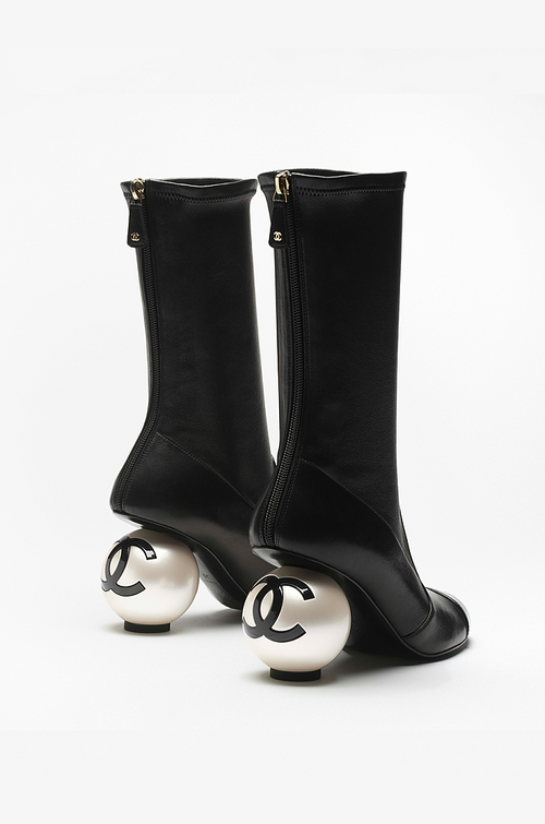 Chanel Stretch Lambskin & Patent Calfskin High Boots with Pearled Heel