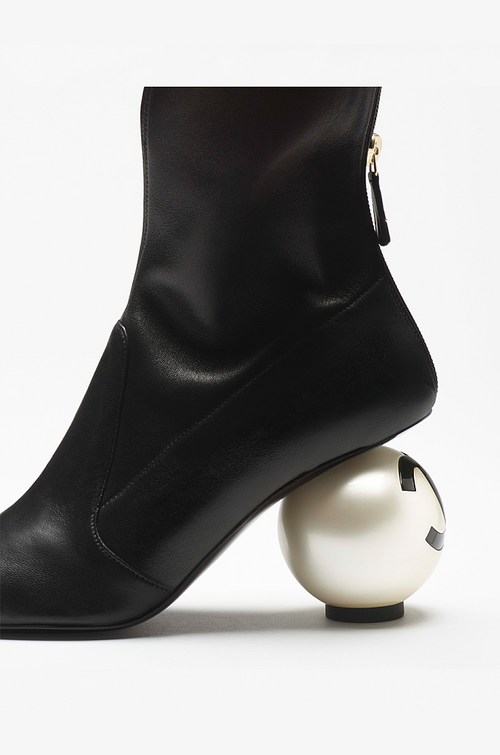 Chanel Stretch Lambskin & Patent Calfskin High Boots with Pearled Heel