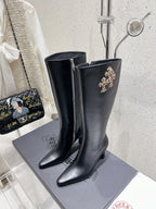 Chrome Heart Leather Heel Boots