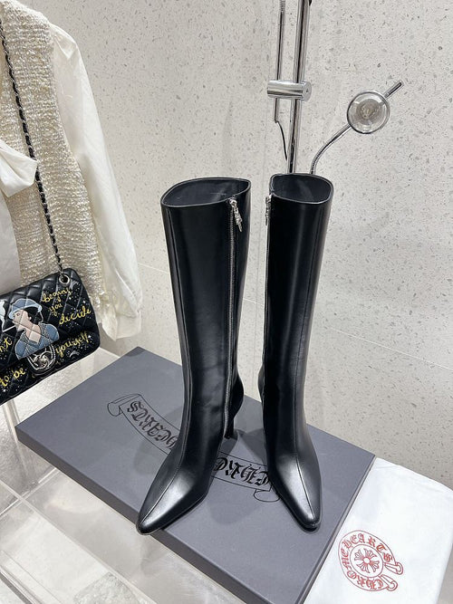 Chrome Heart Leather Heel Boots