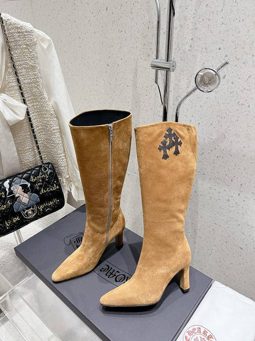 Chrome Heart Leather Heel Boots