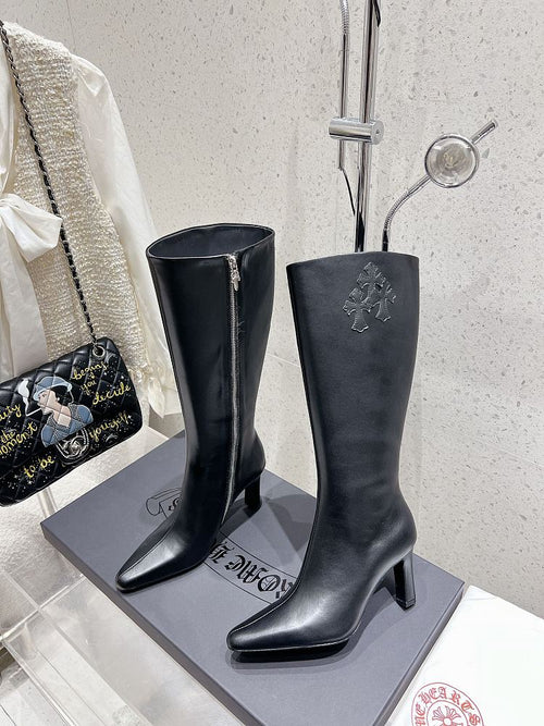 Chrome Heart Leather Heel Boots