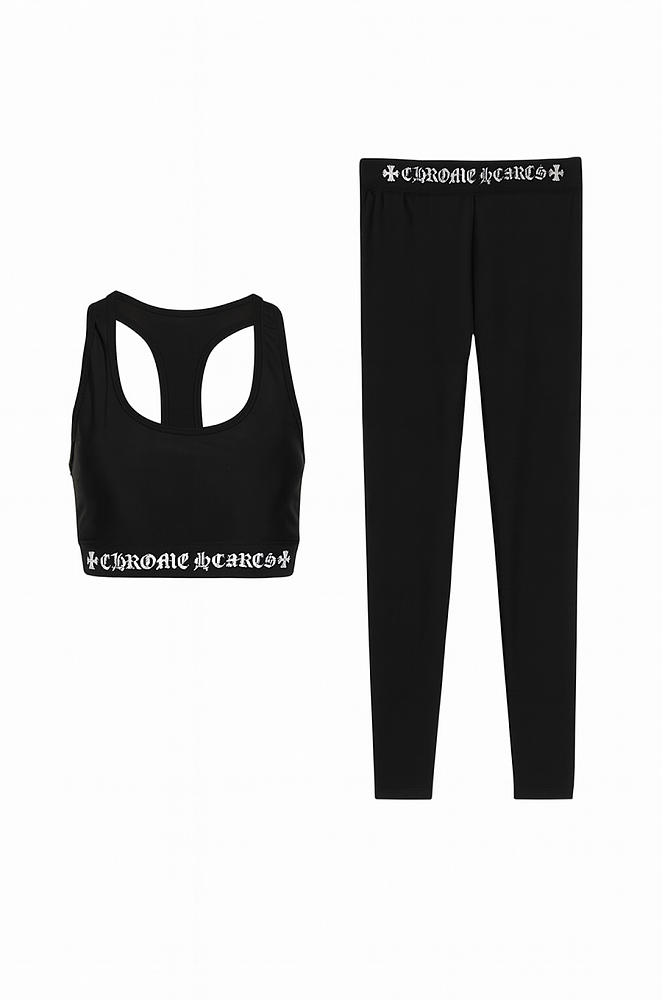 Chrome Hearts Black Bralette & Leggings Set with White Logo – LUXE Chrome Hearts Black Bralette & Leggings Set with White Logo – LUXE