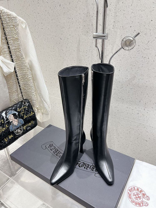 Chrome Heart Leather Heel Boots