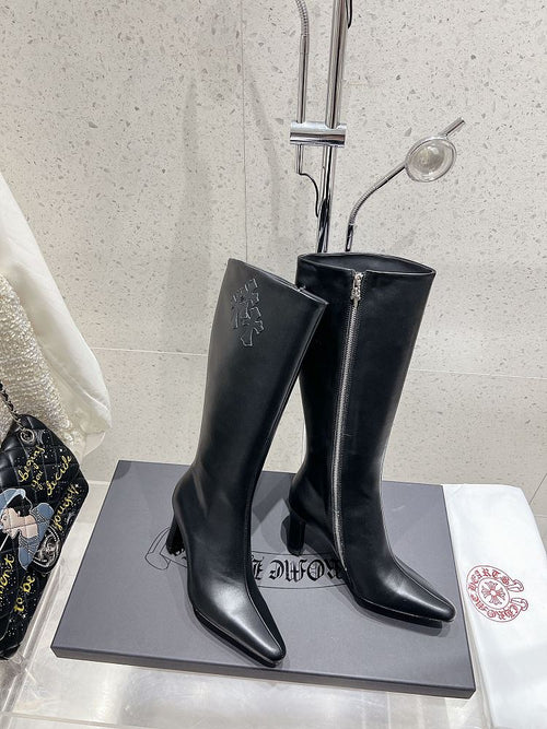 Chrome Heart Leather Heel Boots