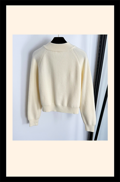 Chrome Hearts Wool Knit Zip-Up Jacket with Embroidered Logo – Ivory