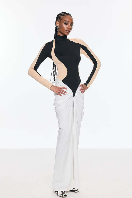 “Noir Illusia” Luxe Edition Contour Panel Evening Gown – Velour de Luxe Collection