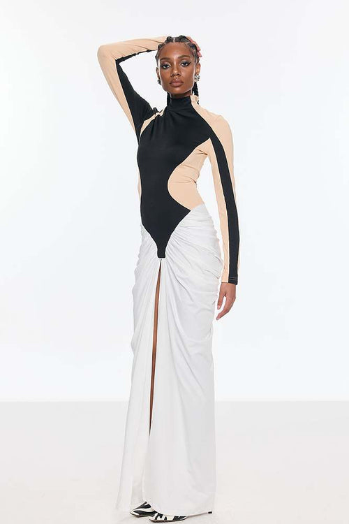 “Noir Illusia” Luxe Edition Contour Panel Evening Gown – Velour de Luxe Collection