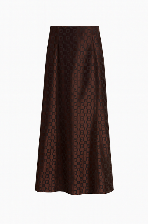 Fendi Monogram Silk A-Line Midi Skirt – Chocolate Brown