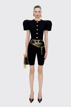 Schiaparelli Sculpted Puff-Sleeve Gold Button Set – Black