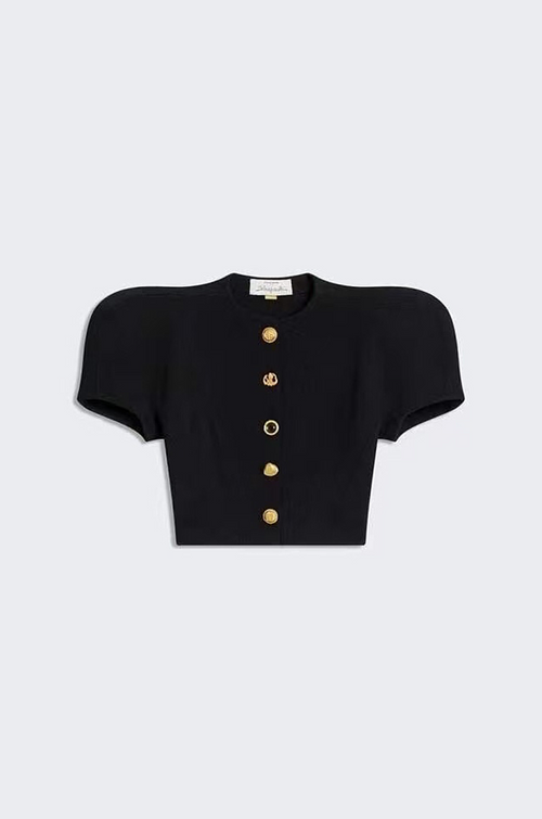 Schiaparelli Sculpted Puff-Sleeve Gold Button Set – Black