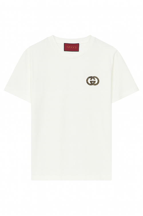 Gucci Embellished GG Crest Cotton T-Shirt – White