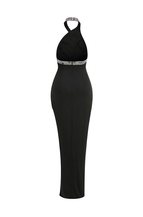 Serpentina Noire – Crystal Snake Halter Gown