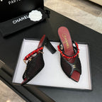 CHANEL Coco Beach Coral Charm Mesh Mules